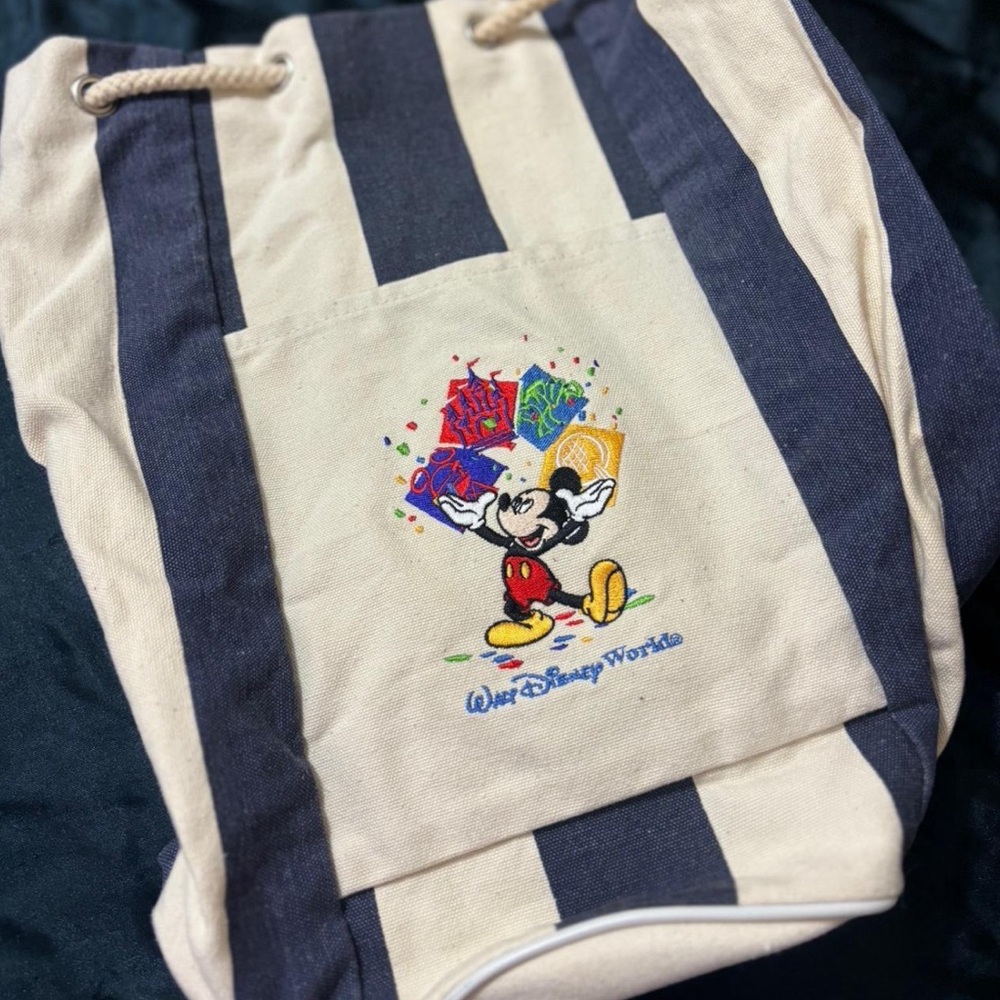Vintage Walt Disney World navy and white striped tote / bookbag